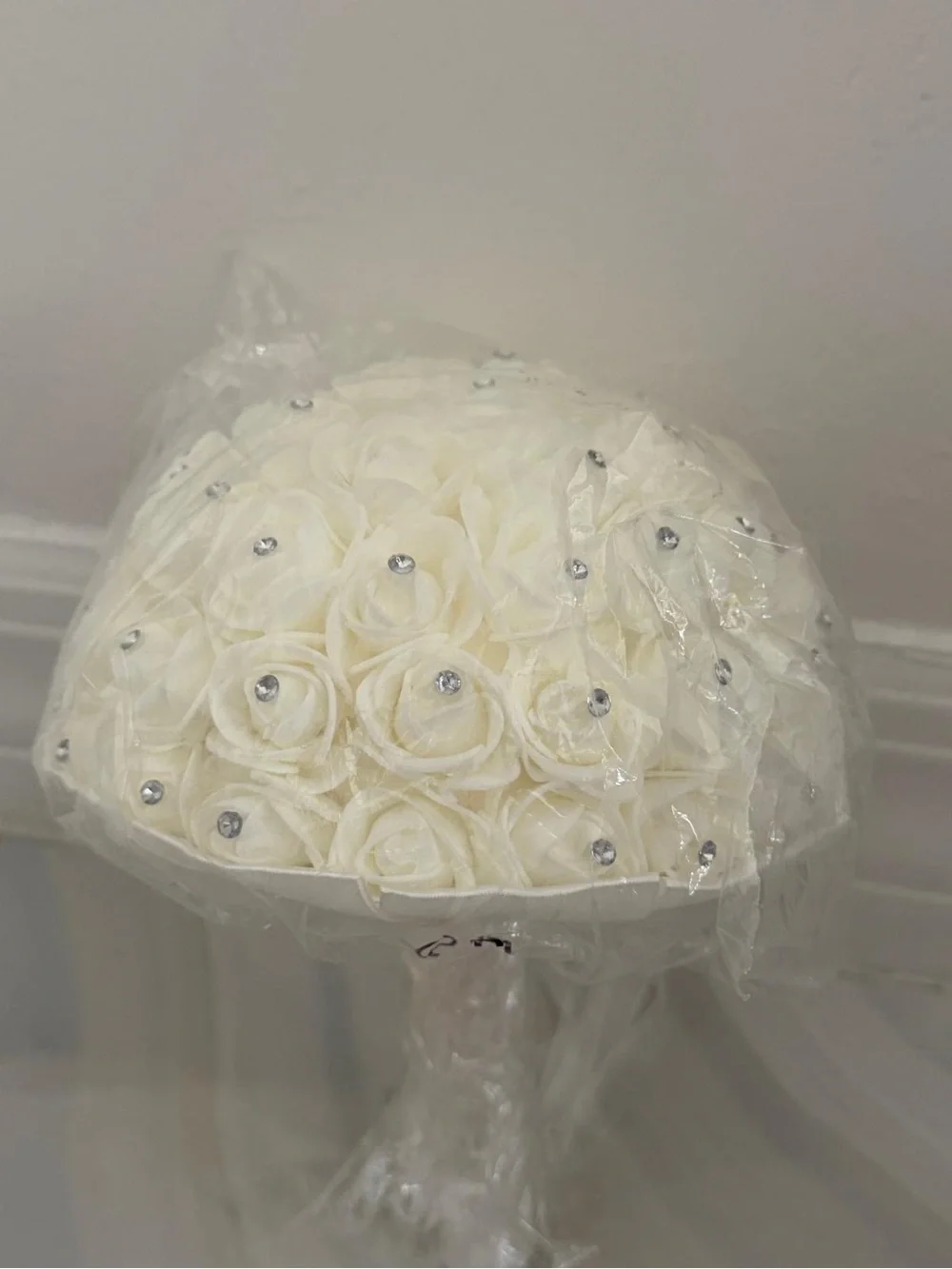 White Decorative Foam Rose Bouquet with Rhinestones - Home Accents